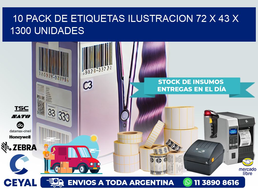 10 PACK DE ETIQUETAS ILUSTRACION 72 x 43 X 1300 UNIDADES