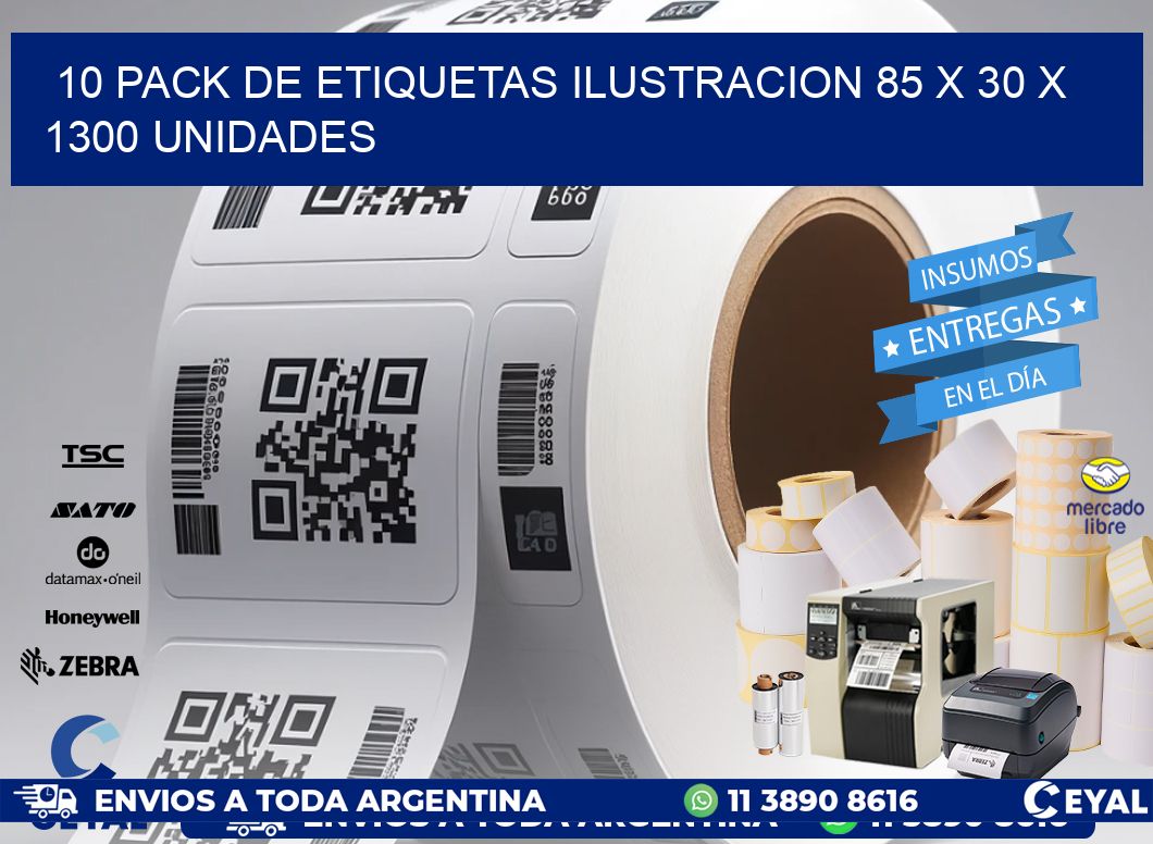 10 PACK DE ETIQUETAS ILUSTRACION 85 x 30 X 1300 UNIDADES