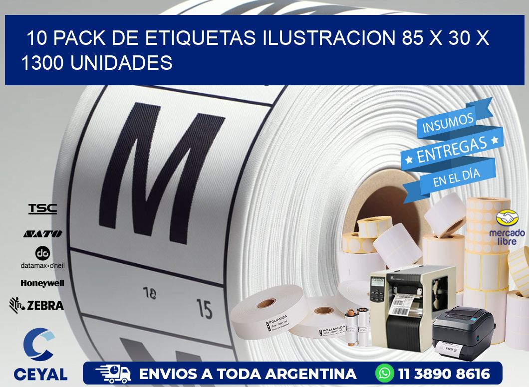 10 PACK DE ETIQUETAS ILUSTRACION 85 x 30 X 1300 UNIDADES