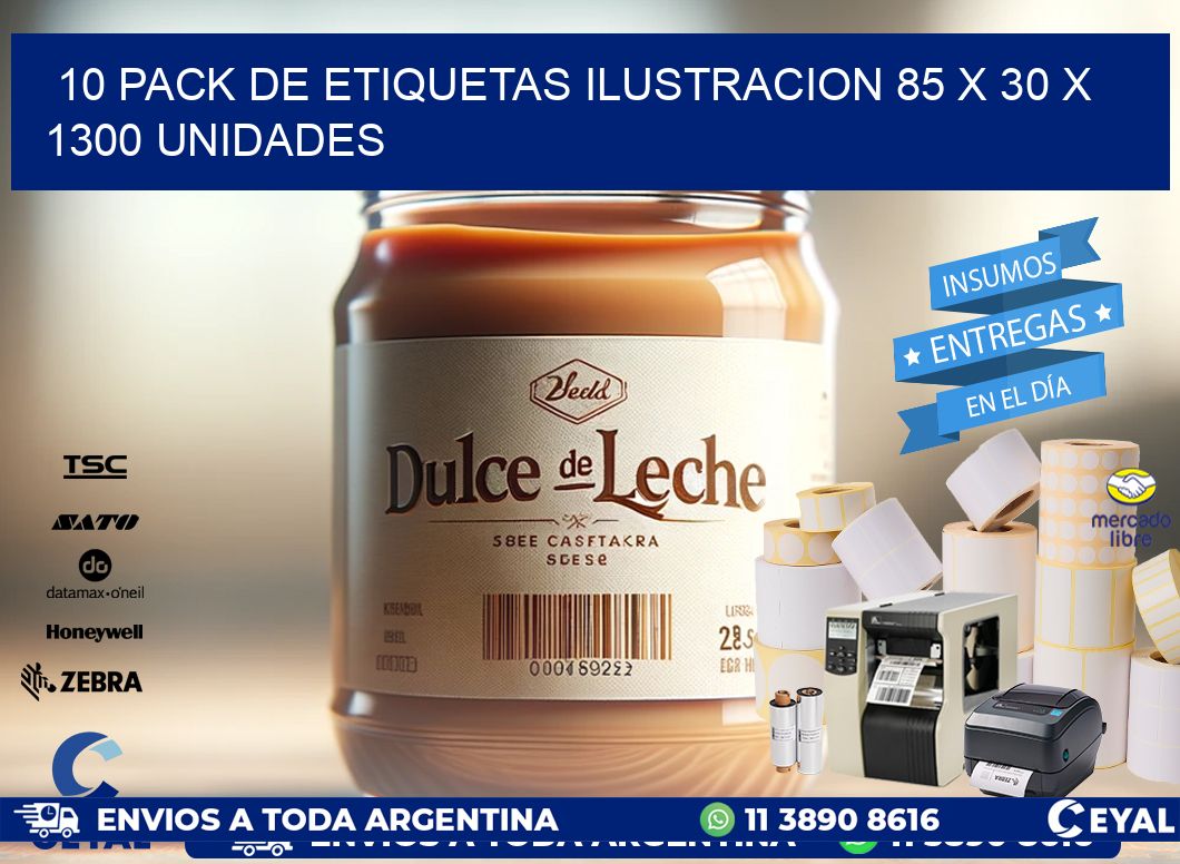 10 PACK DE ETIQUETAS ILUSTRACION 85 x 30 X 1300 UNIDADES