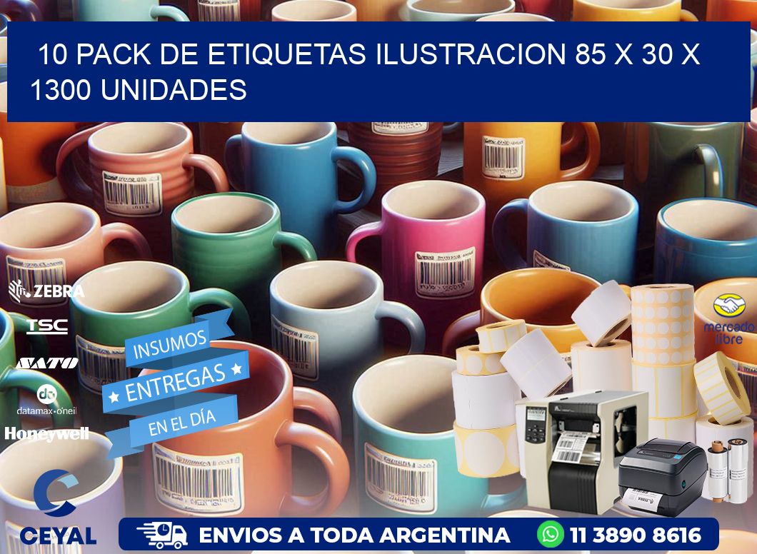 10 PACK DE ETIQUETAS ILUSTRACION 85 x 30 X 1300 UNIDADES