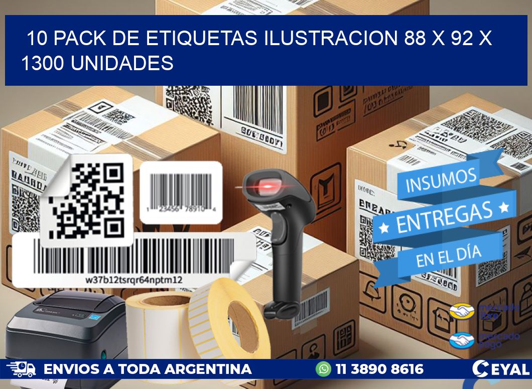 10 PACK DE ETIQUETAS ILUSTRACION 88 x 92 X 1300 UNIDADES