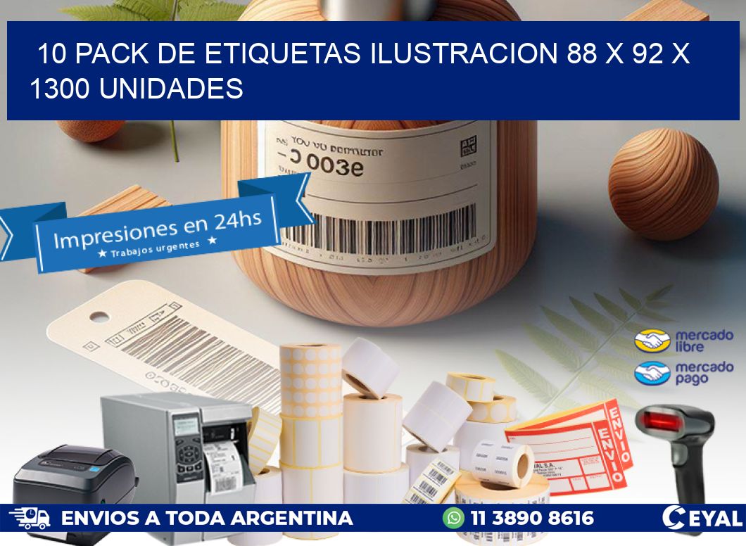 10 PACK DE ETIQUETAS ILUSTRACION 88 x 92 X 1300 UNIDADES