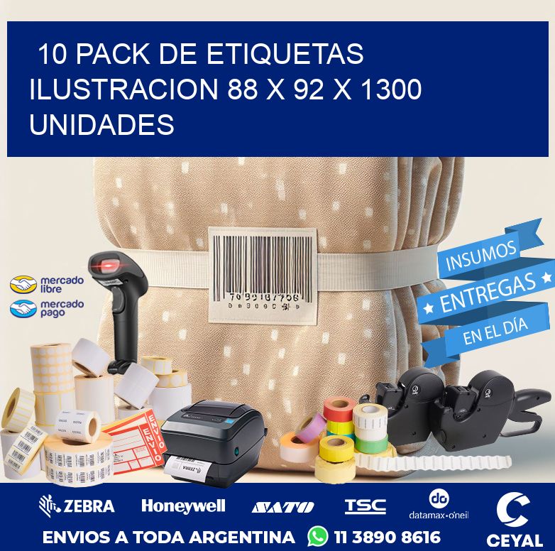 10 PACK DE ETIQUETAS ILUSTRACION 88 x 92 X 1300 UNIDADES