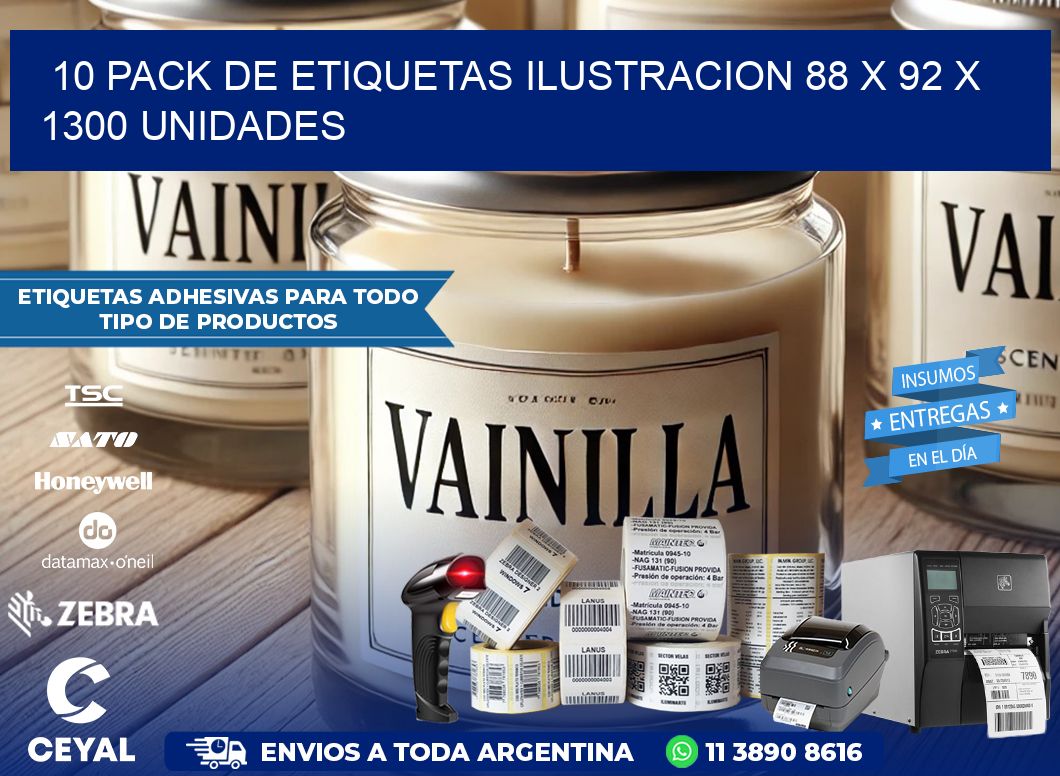 10 PACK DE ETIQUETAS ILUSTRACION 88 x 92 X 1300 UNIDADES