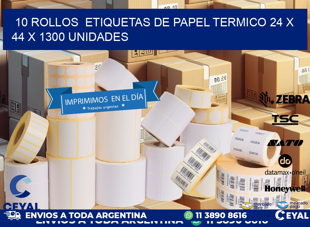 10 ROLLOS  ETIQUETAS DE PAPEL TERMICO 24 x 44 X 1300 UNIDADES