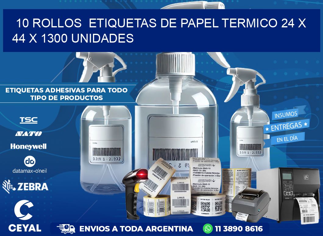 10 ROLLOS  ETIQUETAS DE PAPEL TERMICO 24 x 44 X 1300 UNIDADES