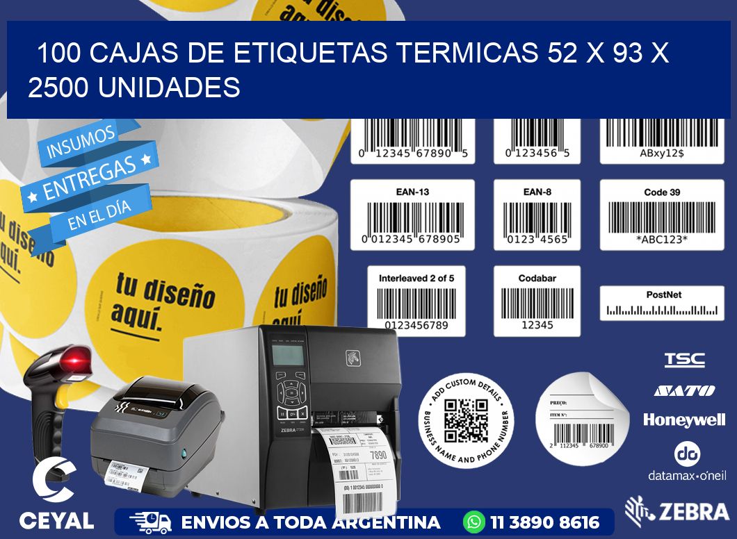 100 CAJAS DE ETIQUETAS TERMICAS 52 x 93 X 2500 UNIDADES