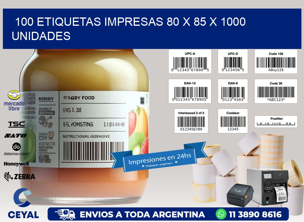 100 ETIQUETAS IMPRESAS 80 x 85 X 1000 UNIDADES