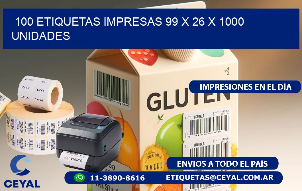 100 ETIQUETAS IMPRESAS 99 x 26 X 1000 UNIDADES