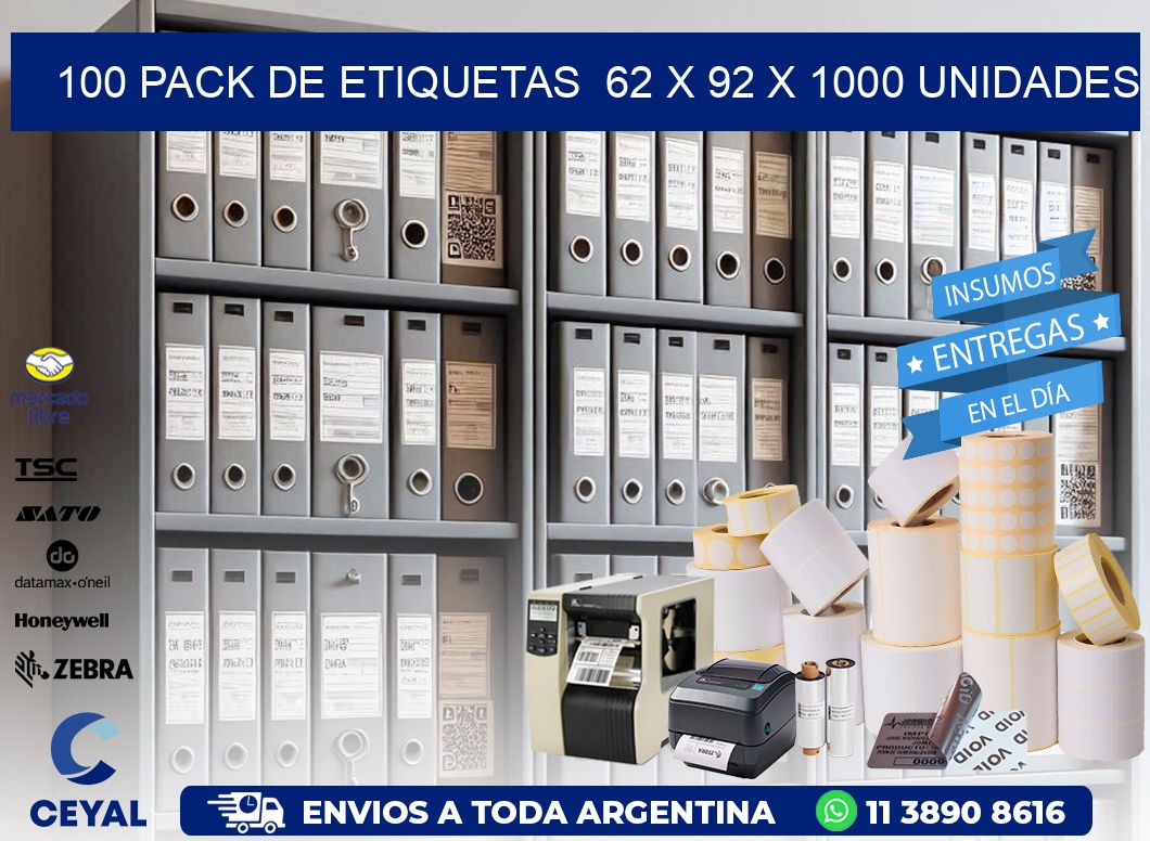 100 PACK DE ETIQUETAS  62 x 92 X 1000 UNIDADES