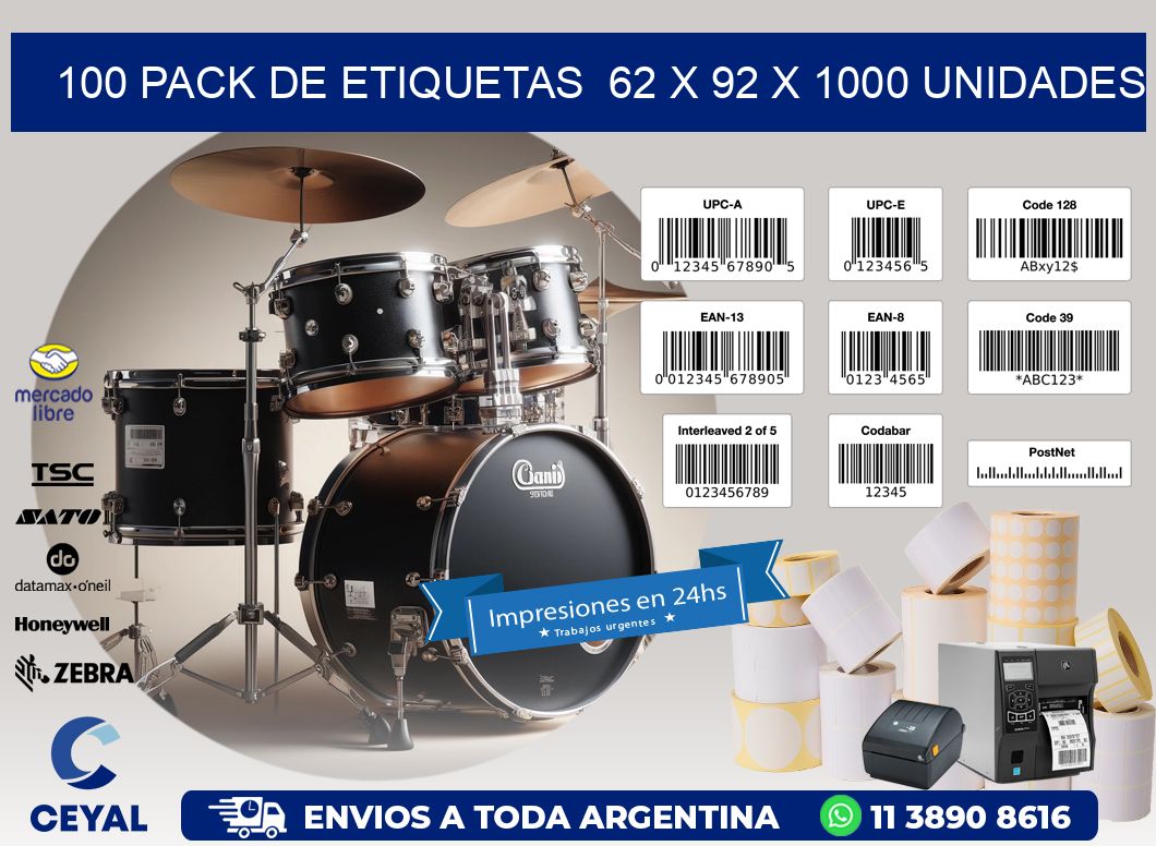 100 PACK DE ETIQUETAS  62 x 92 X 1000 UNIDADES