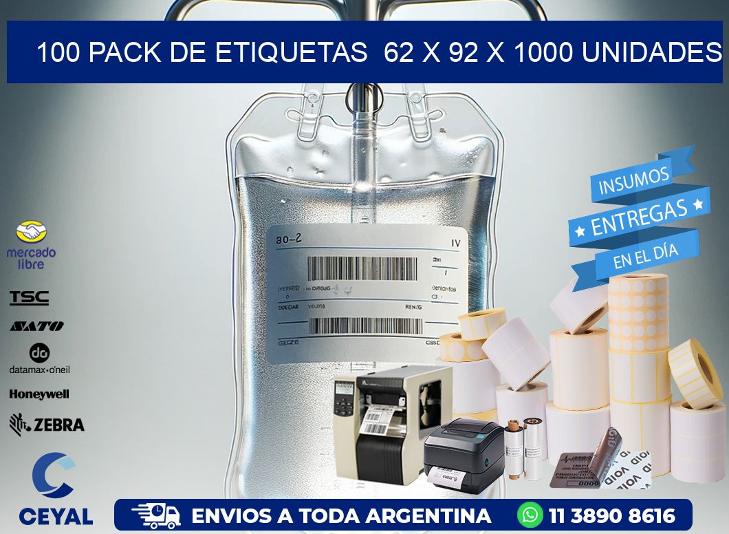 100 PACK DE ETIQUETAS  62 x 92 X 1000 UNIDADES