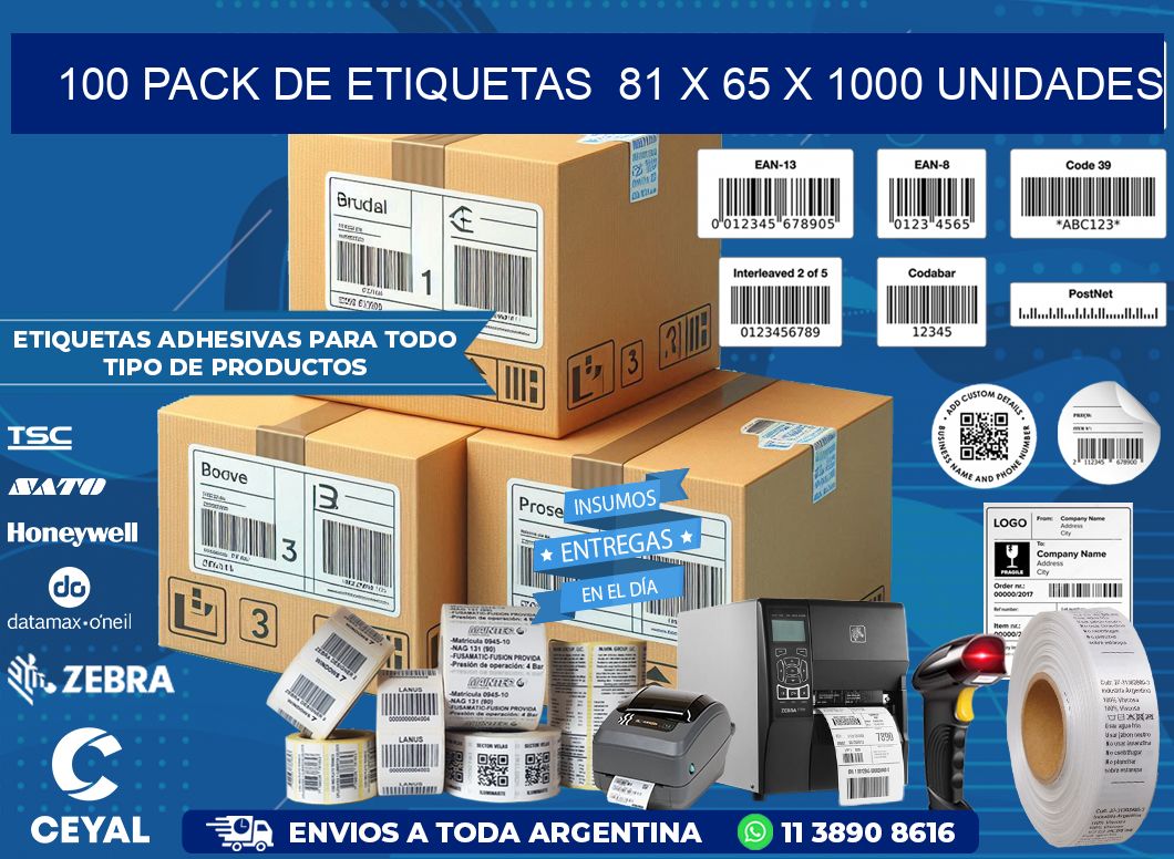 100 PACK DE ETIQUETAS  81 x 65 X 1000 UNIDADES