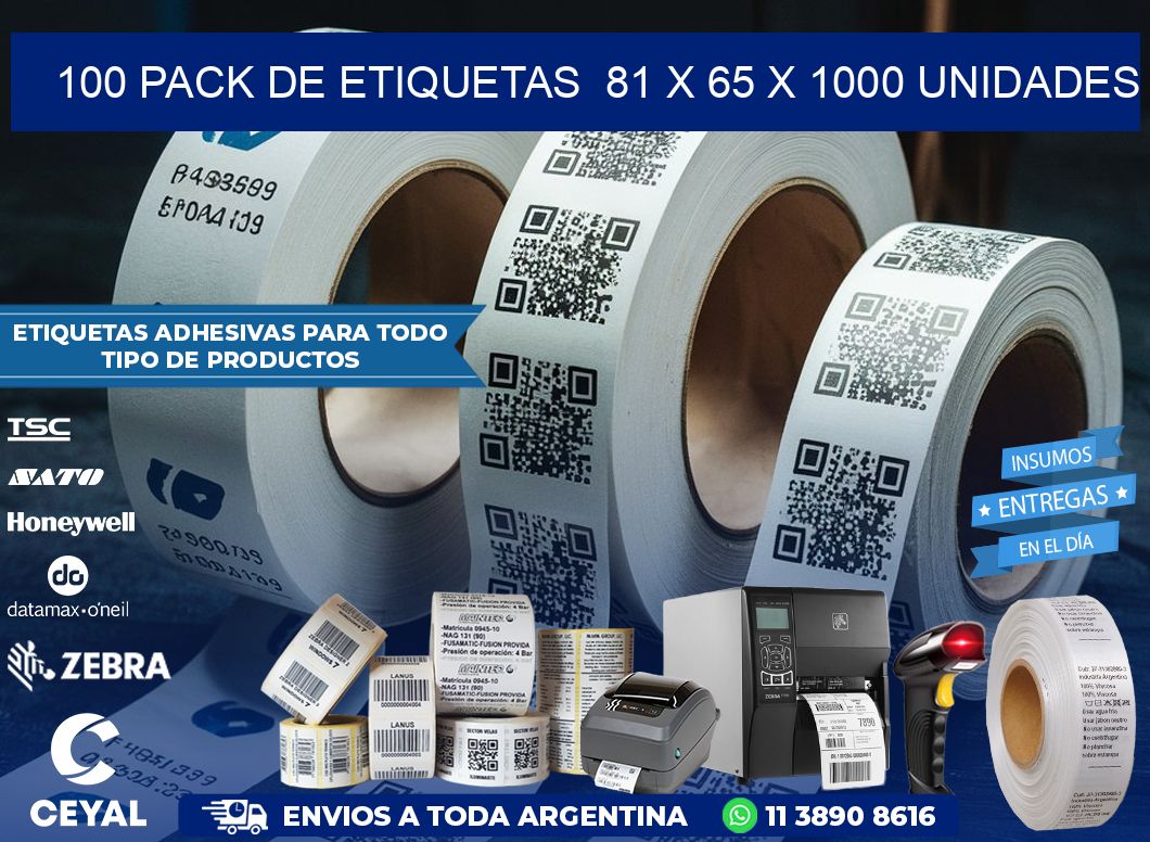 100 PACK DE ETIQUETAS  81 x 65 X 1000 UNIDADES