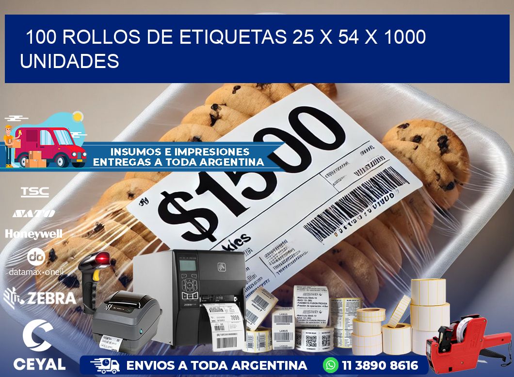 100 ROLLOS DE ETIQUETAS 25 x 54 X 1000 UNIDADES