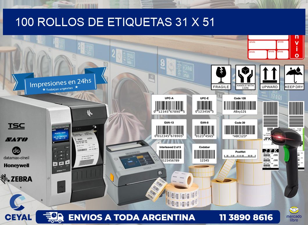 100 ROLLOS DE ETIQUETAS 31 x 51