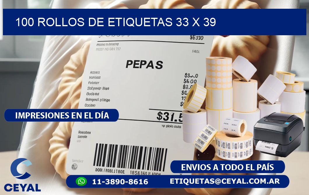 100 ROLLOS DE ETIQUETAS 33 x 39