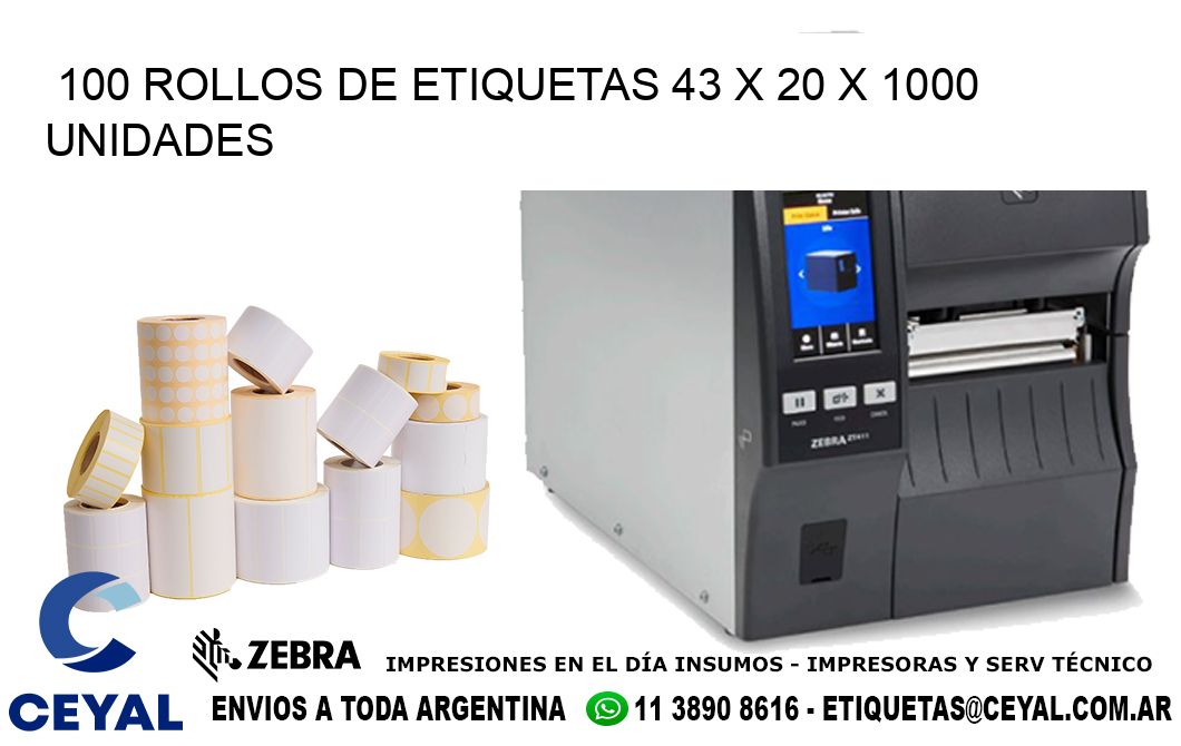 100 ROLLOS DE ETIQUETAS 43 x 20 X 1000 UNIDADES