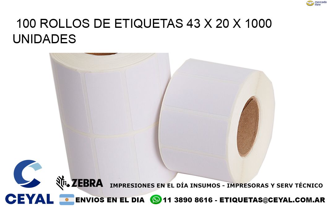 100 ROLLOS DE ETIQUETAS 43 x 20 X 1000 UNIDADES