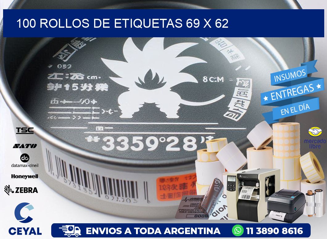 100 ROLLOS DE ETIQUETAS 69 x 62