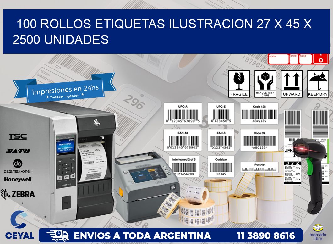 100 ROLLOS ETIQUETAS ILUSTRACION 27 x 45 X 2500 UNIDADES