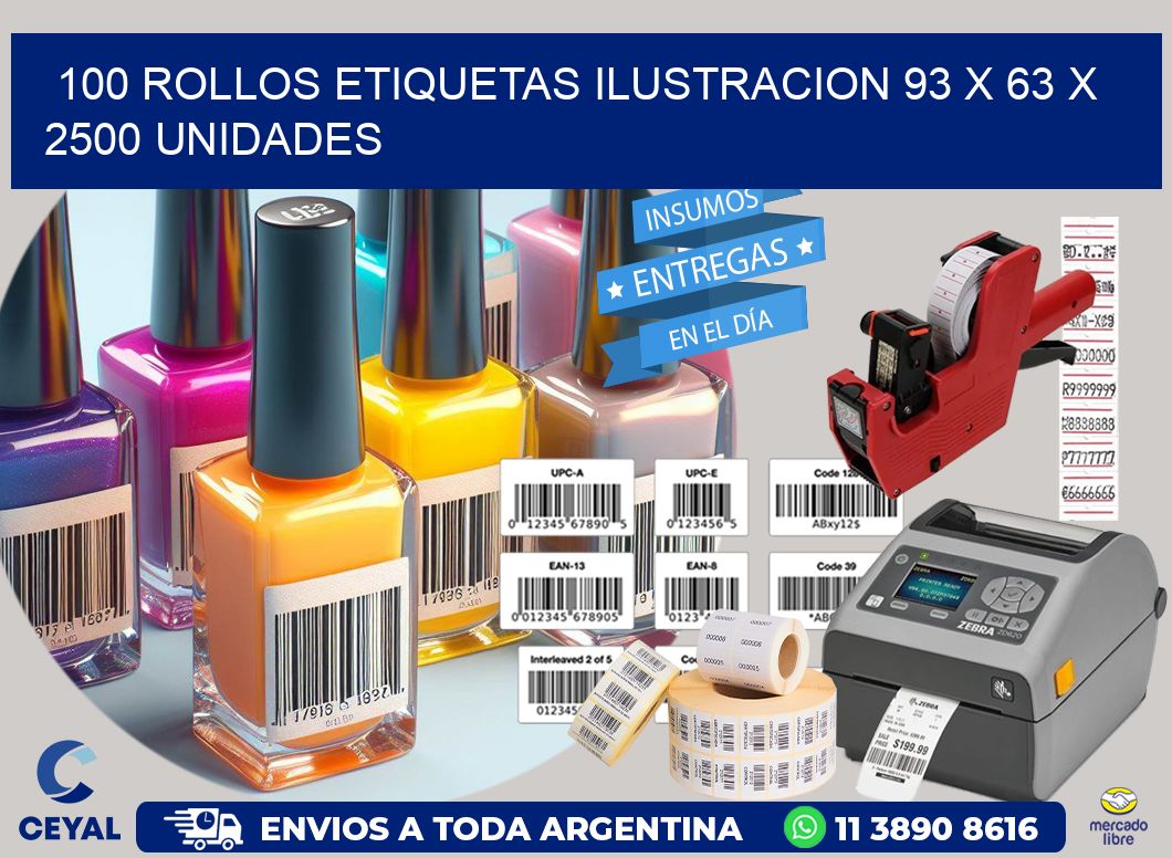 100 ROLLOS ETIQUETAS ILUSTRACION 93 x 63 X 2500 UNIDADES