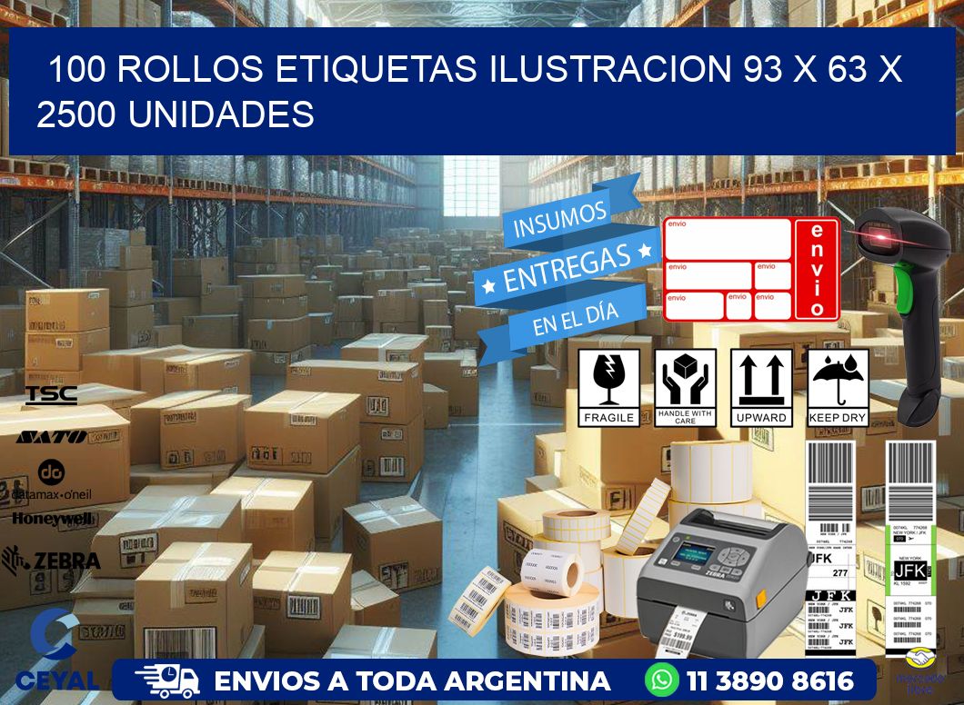 100 ROLLOS ETIQUETAS ILUSTRACION 93 x 63 X 2500 UNIDADES