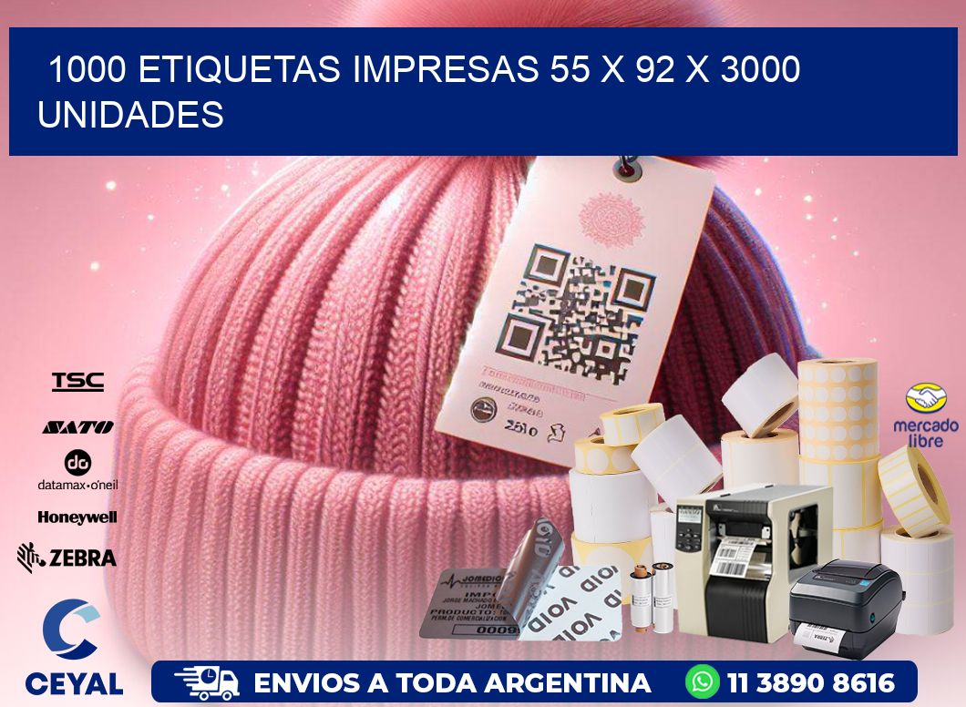 1000 ETIQUETAS IMPRESAS 55 x 92 X 3000 UNIDADES