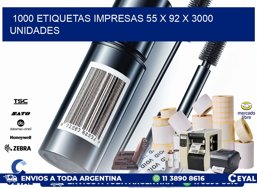 1000 ETIQUETAS IMPRESAS 55 x 92 X 3000 UNIDADES