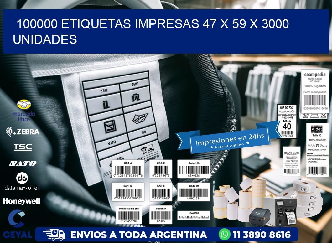 100000 ETIQUETAS IMPRESAS 47 x 59 X 3000 UNIDADES