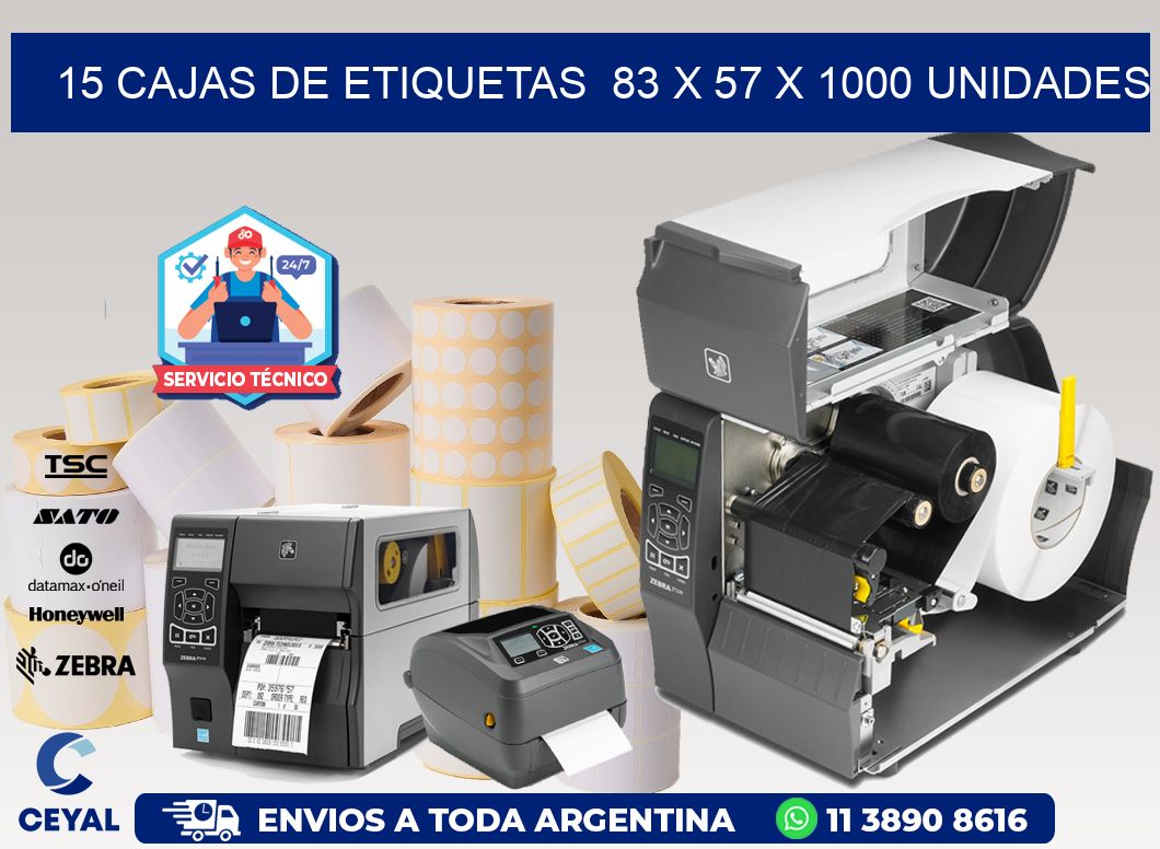 15 CAJAS DE ETIQUETAS  83 x 57 X 1000 UNIDADES