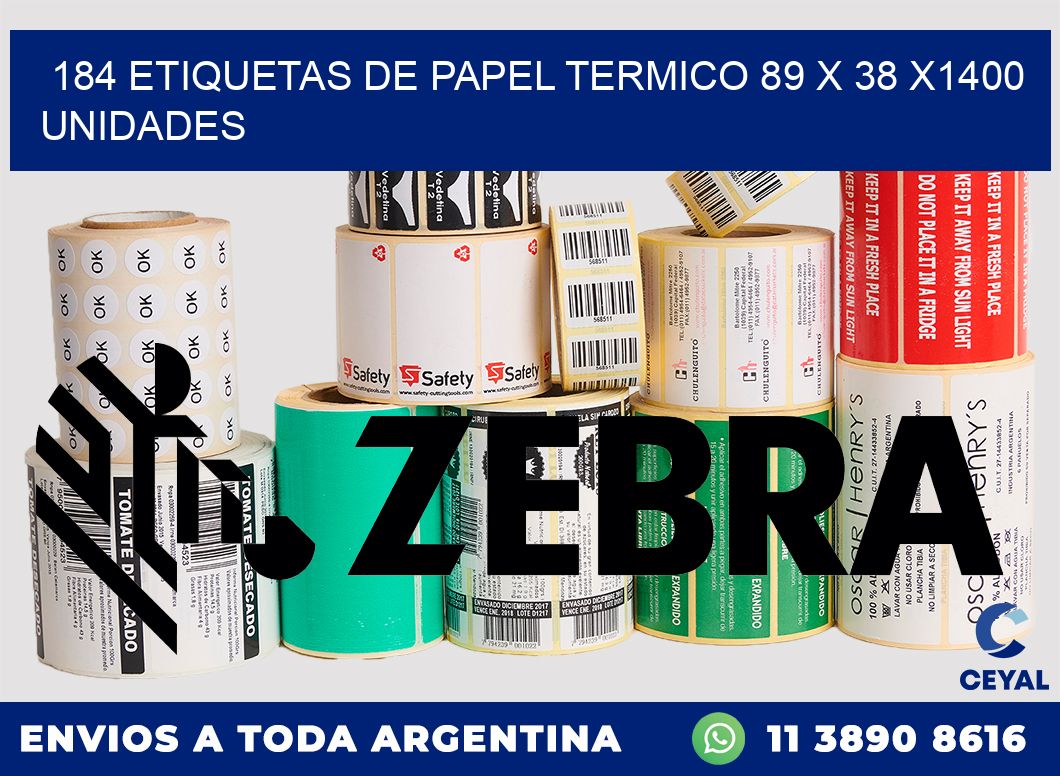 184 ETIQUETAS DE PAPEL TERMICO 89 x 38 X1400 UNIDADES