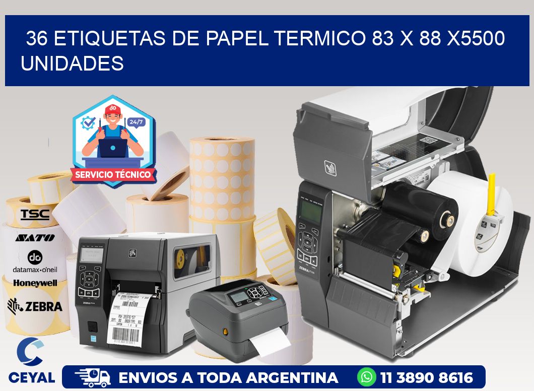 36 ETIQUETAS DE PAPEL TERMICO 83 x 88 X5500 UNIDADES