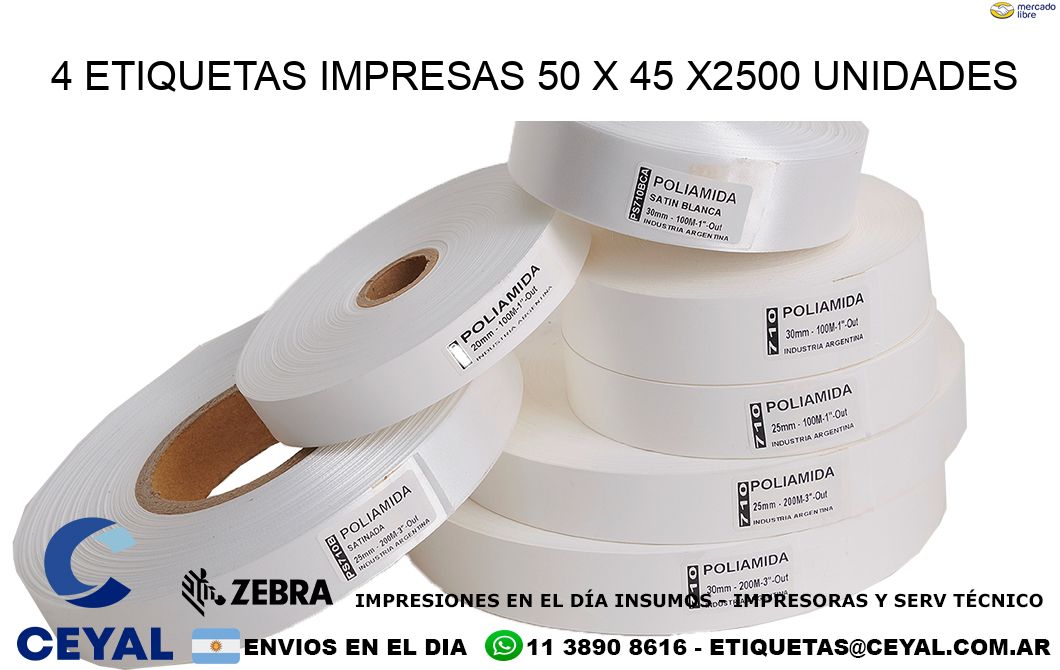 4 ETIQUETAS IMPRESAS 50 x 45 X2500 UNIDADES