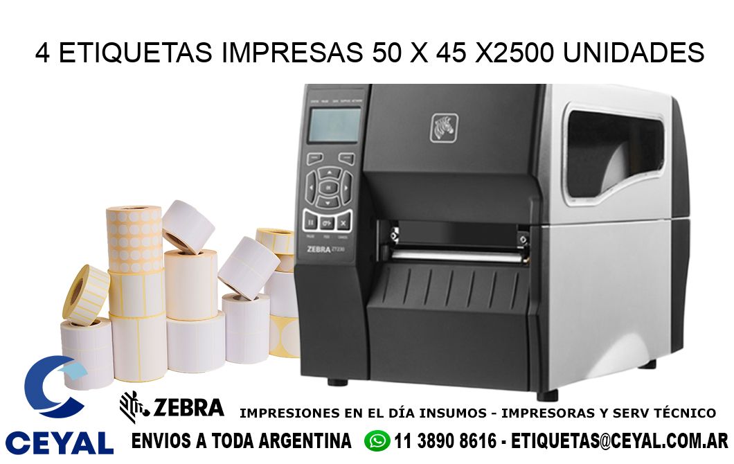 4 ETIQUETAS IMPRESAS 50 x 45 X2500 UNIDADES