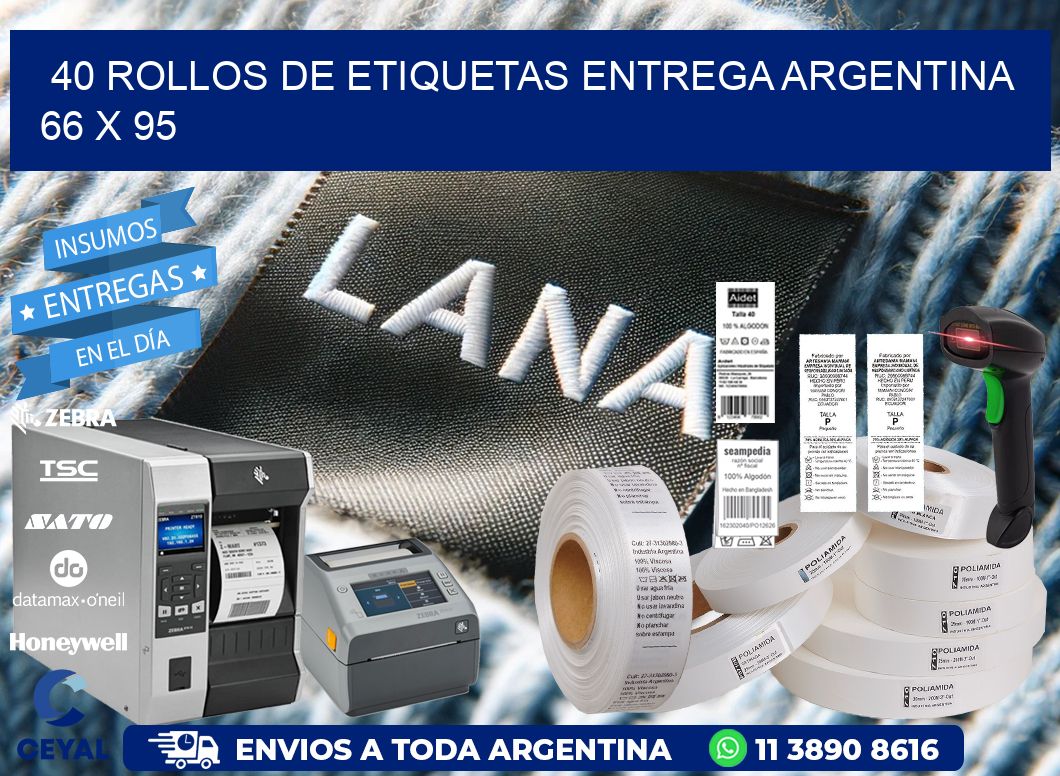 40 ROLLOS DE ETIQUETAS ENTREGA ARGENTINA 66 x 95