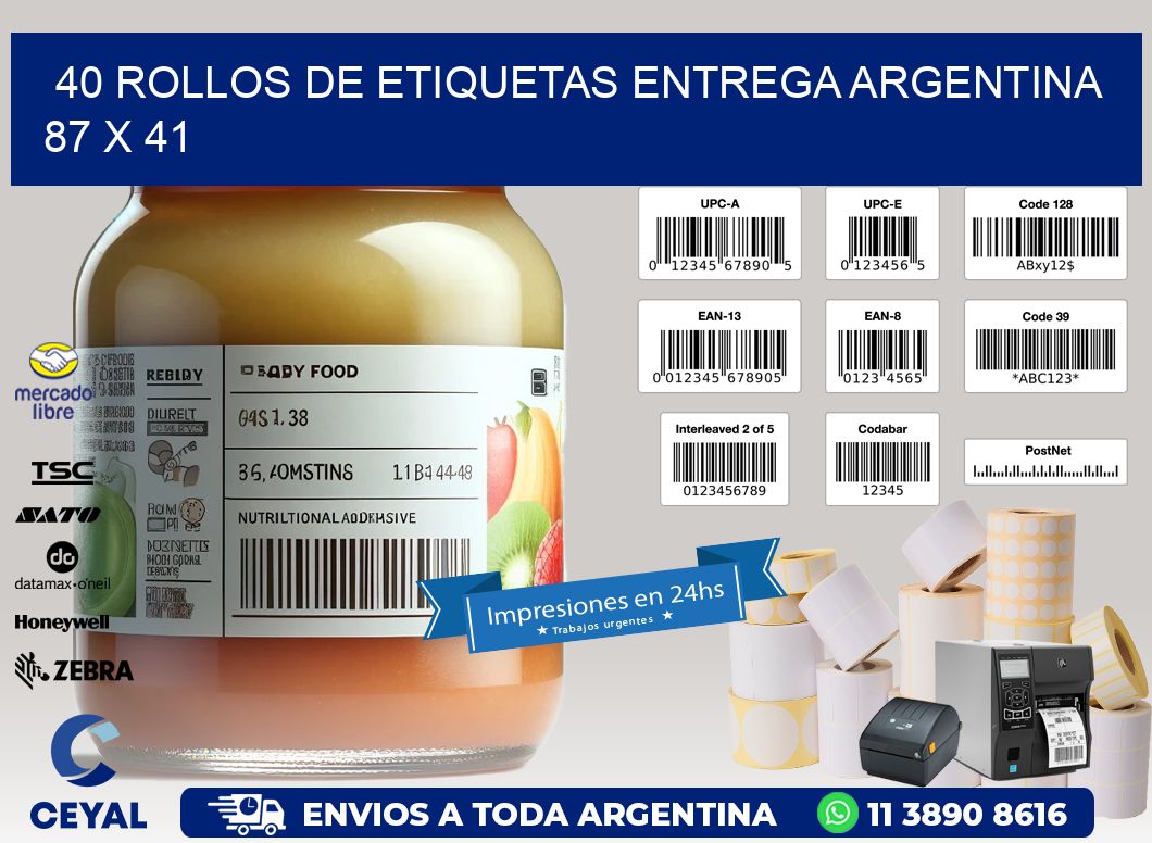 40 ROLLOS DE ETIQUETAS ENTREGA ARGENTINA 87 x 41