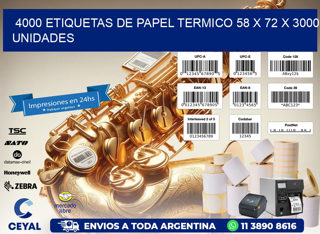 4000 ETIQUETAS DE PAPEL TERMICO 58 x 72 X 3000 UNIDADES