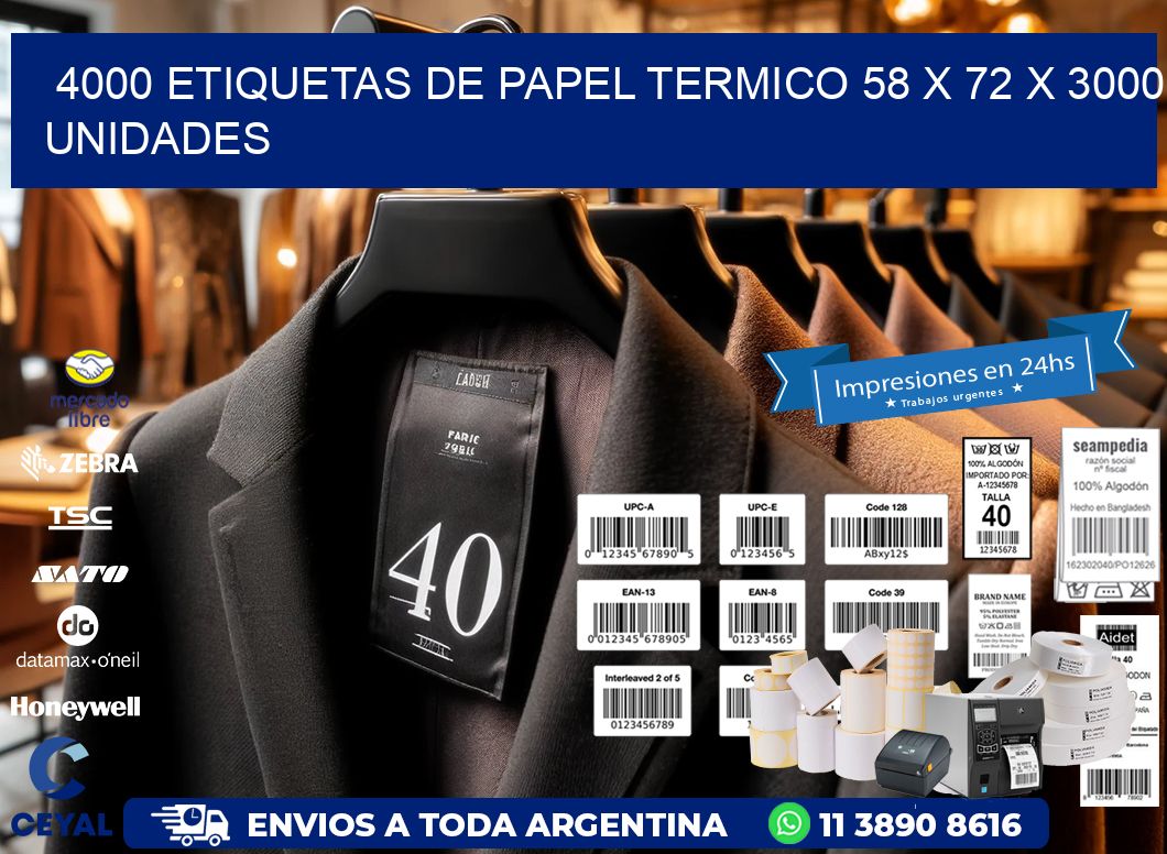 4000 ETIQUETAS DE PAPEL TERMICO 58 x 72 X 3000 UNIDADES