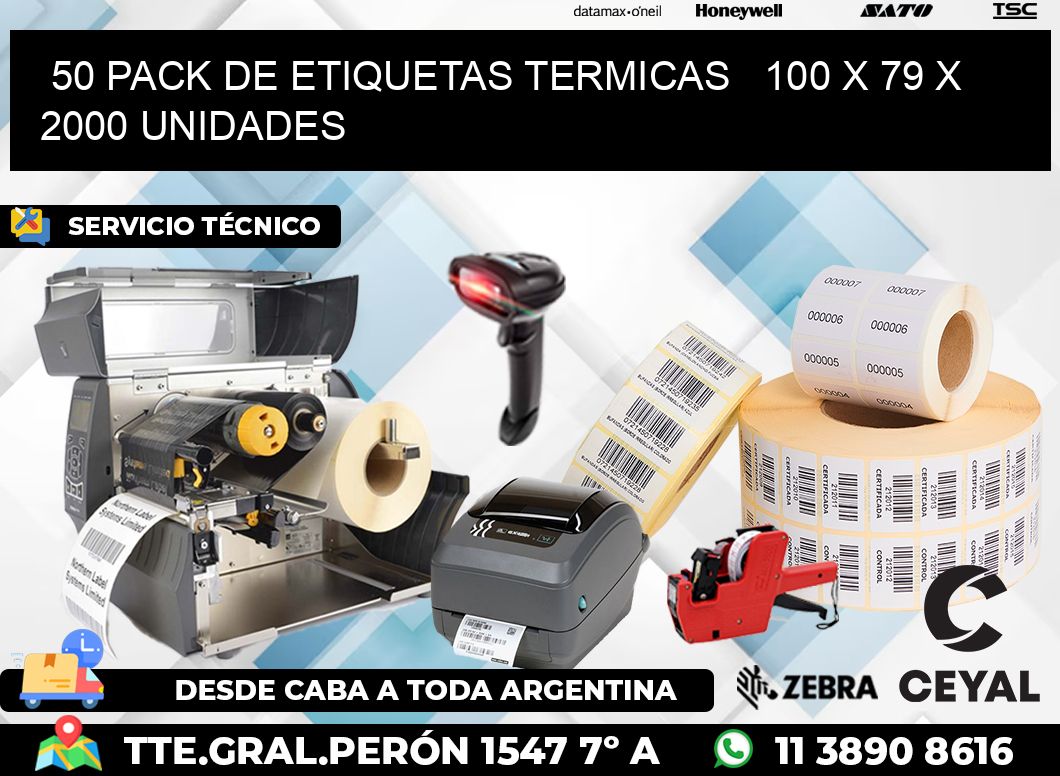 50 PACK DE ETIQUETAS TERMICAS   100 x 79 X 2000 UNIDADES