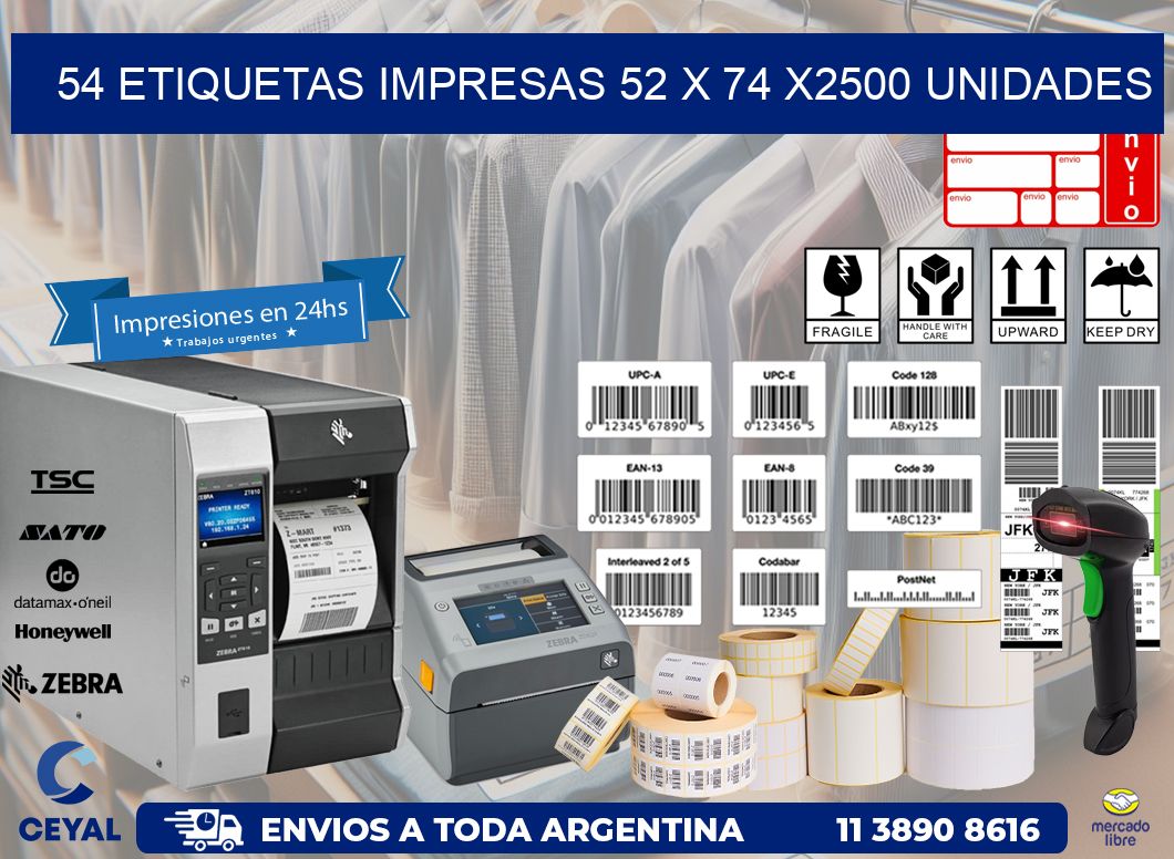 54 ETIQUETAS IMPRESAS 52 x 74 X2500 UNIDADES