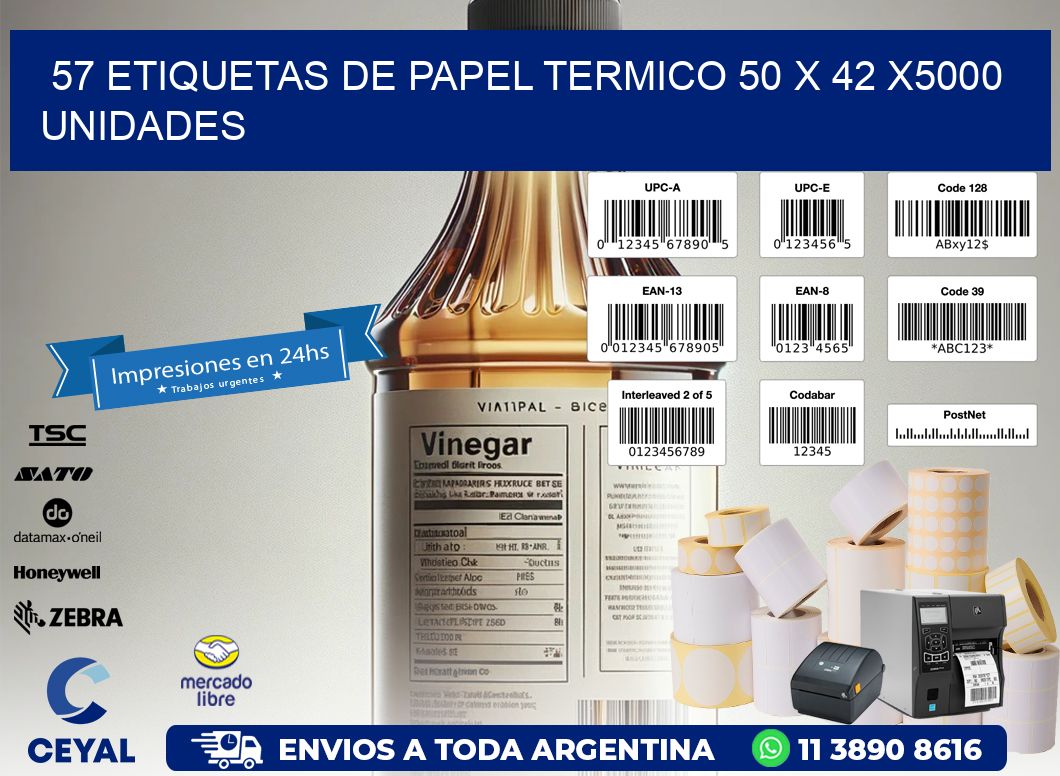 57 ETIQUETAS DE PAPEL TERMICO 50 x 42 X5000 UNIDADES