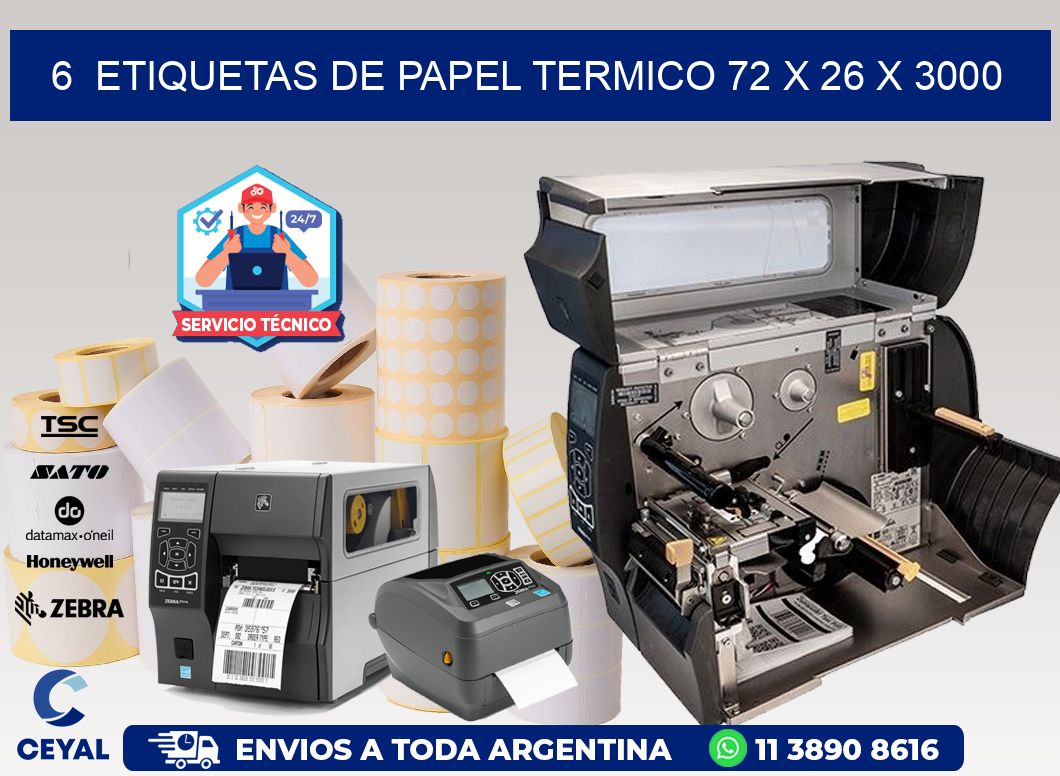 6  ETIQUETAS DE PAPEL TERMICO 72 x 26 X 3000