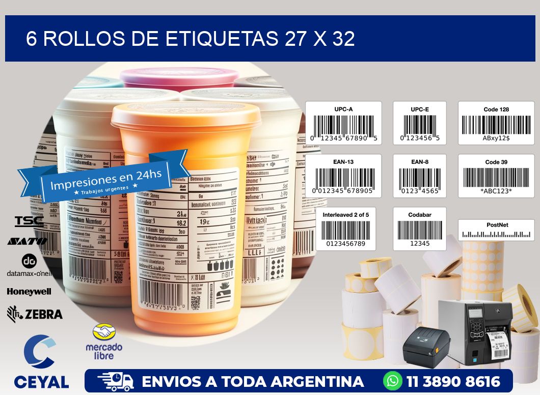 6 ROLLOS DE ETIQUETAS 27 x 32