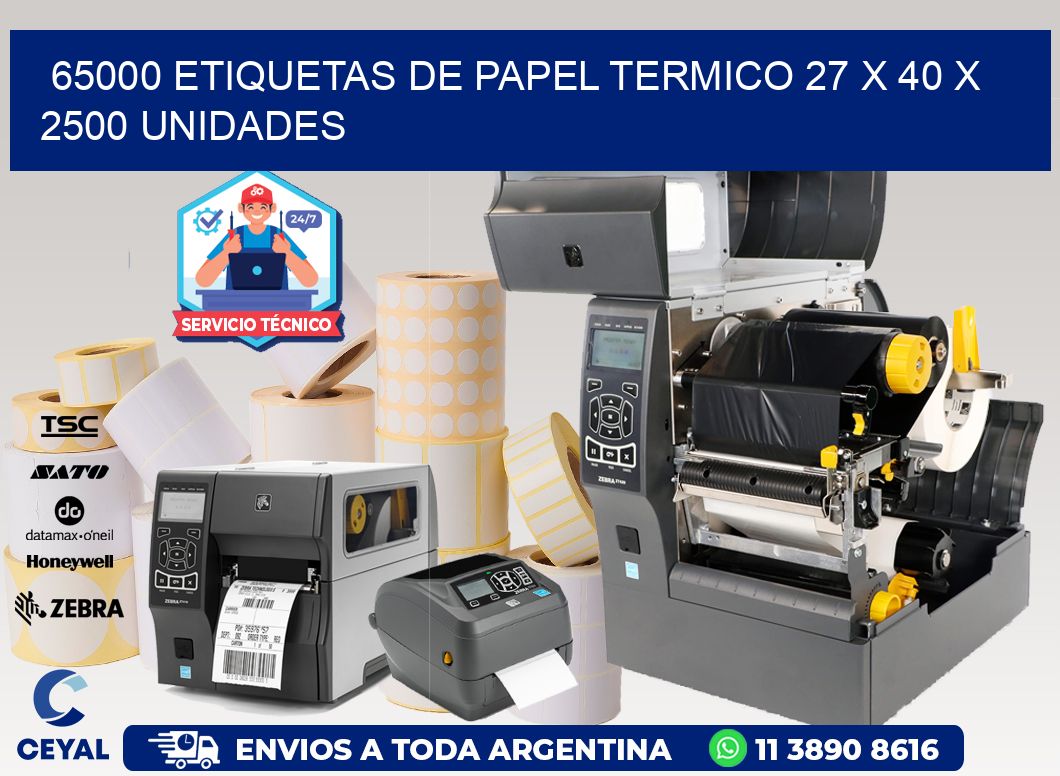 65000 ETIQUETAS DE PAPEL TERMICO 27 x 40 X 2500 UNIDADES