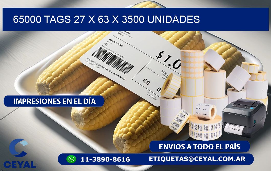 65000 TAGS 27 x 63 X 3500 UNIDADES