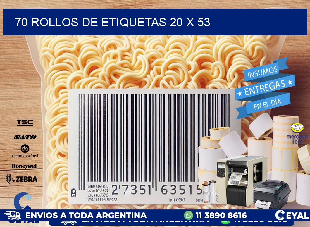 70 ROLLOS DE ETIQUETAS 20 x 53