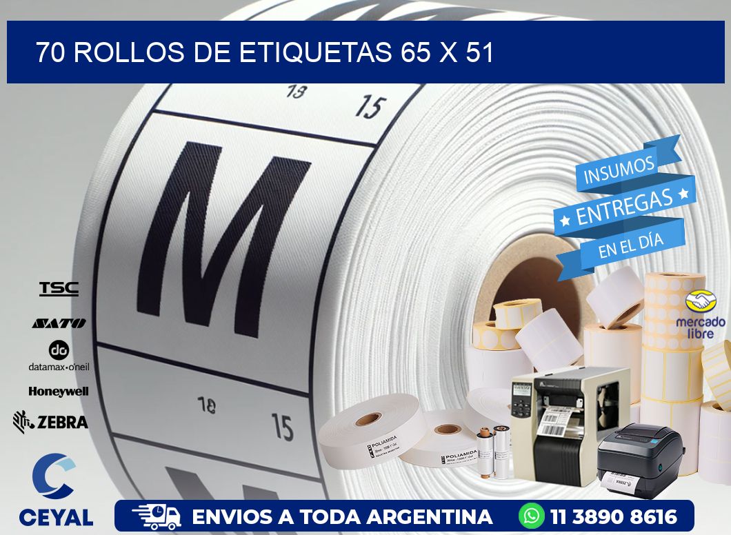 70 ROLLOS DE ETIQUETAS 65 x 51