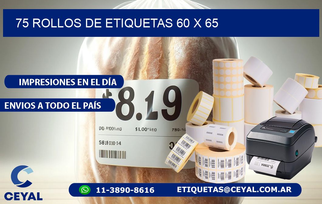 75 ROLLOS DE ETIQUETAS 60 x 65